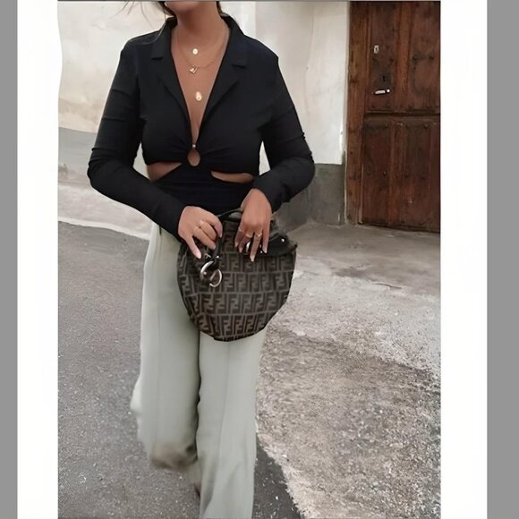 BLOGGER'S FAVE! Zara Black Cut Out Bodysuit Sz L NWOT - Picture 8 of 14